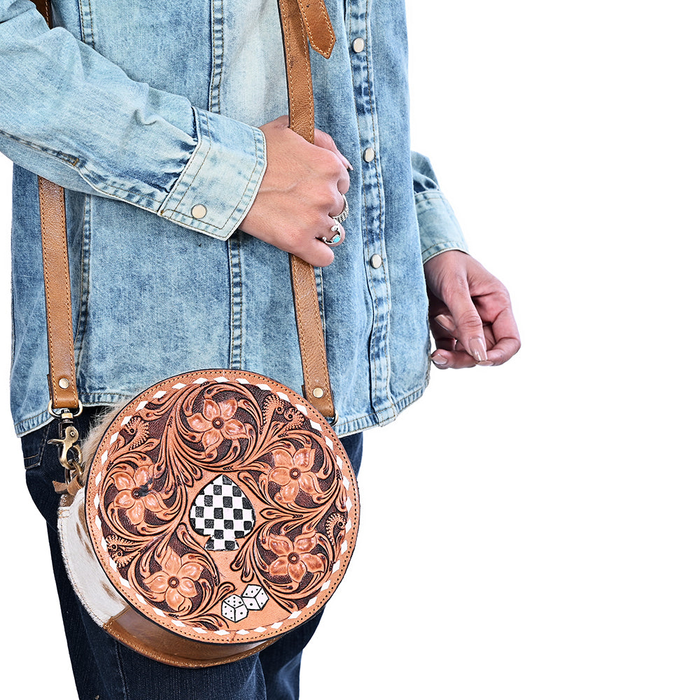 OHA161 Canteen Hair on Genuine Western Leather Women Bag