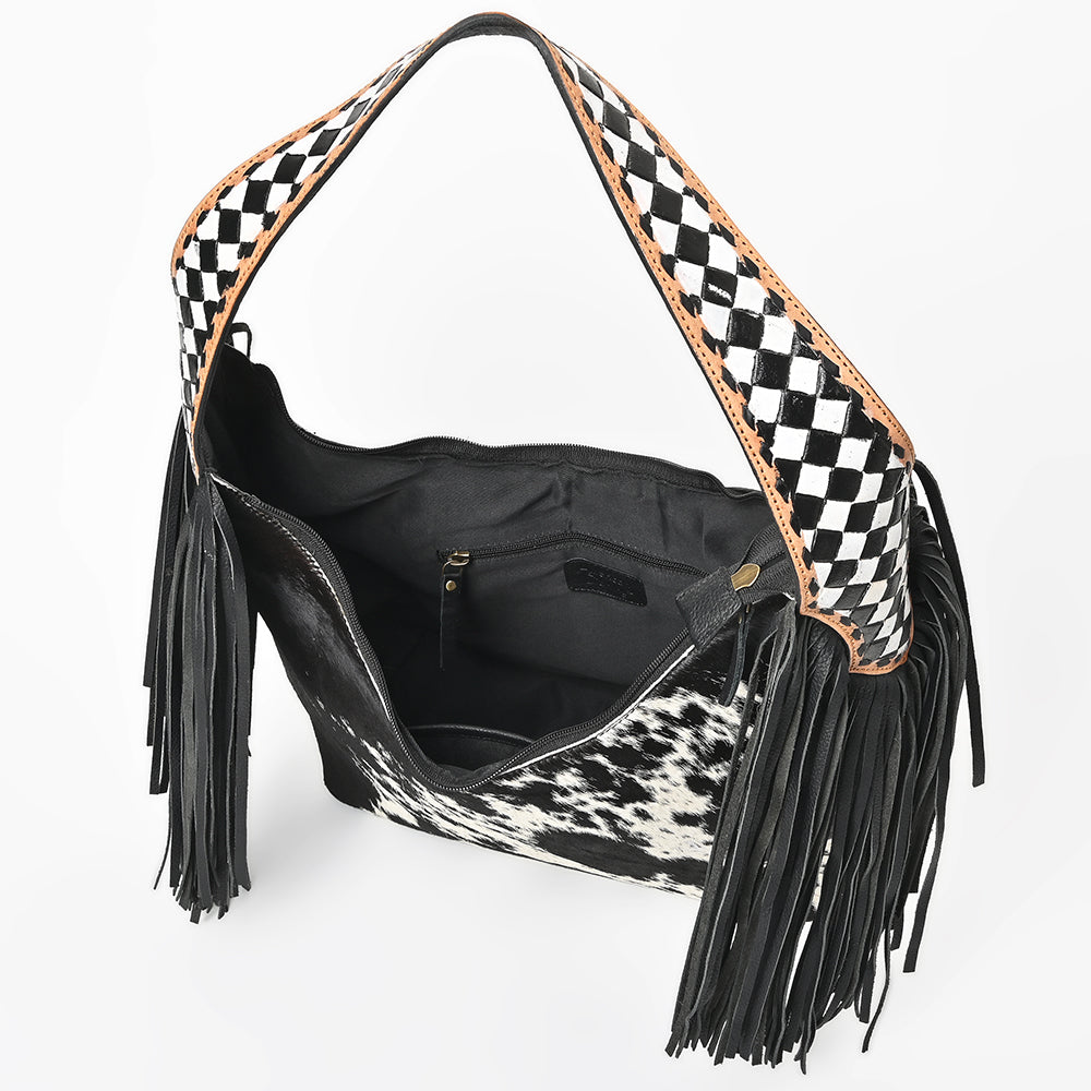 ADBGA1076 American Darling Handcrafted Hair-On Cowhide Western Leather Hobo Bag with Fringes