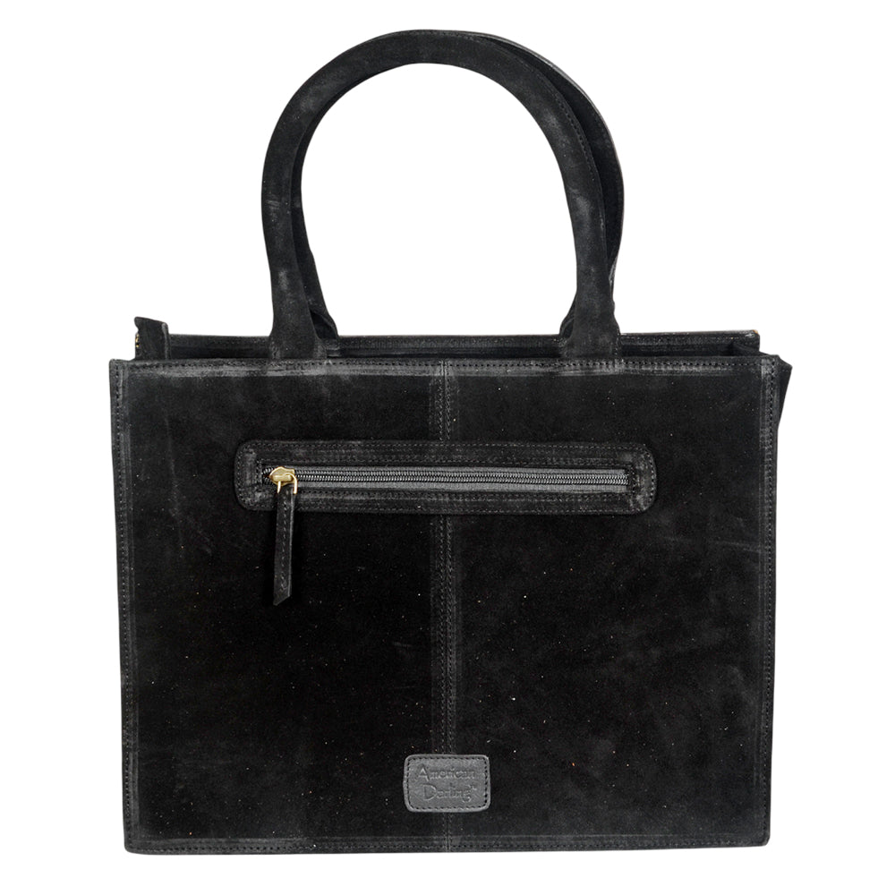 ADBGA1082 American Darling Black Suede & Hand-Tooled Leather Horseshoe Western Tote