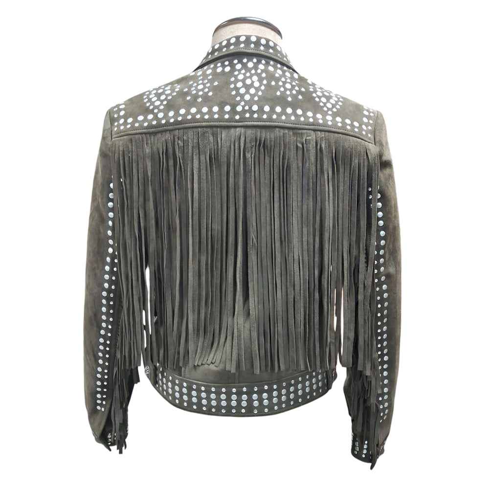 ADJKT099 American Darling Genuine Leather Studded Fringe Western Jacket