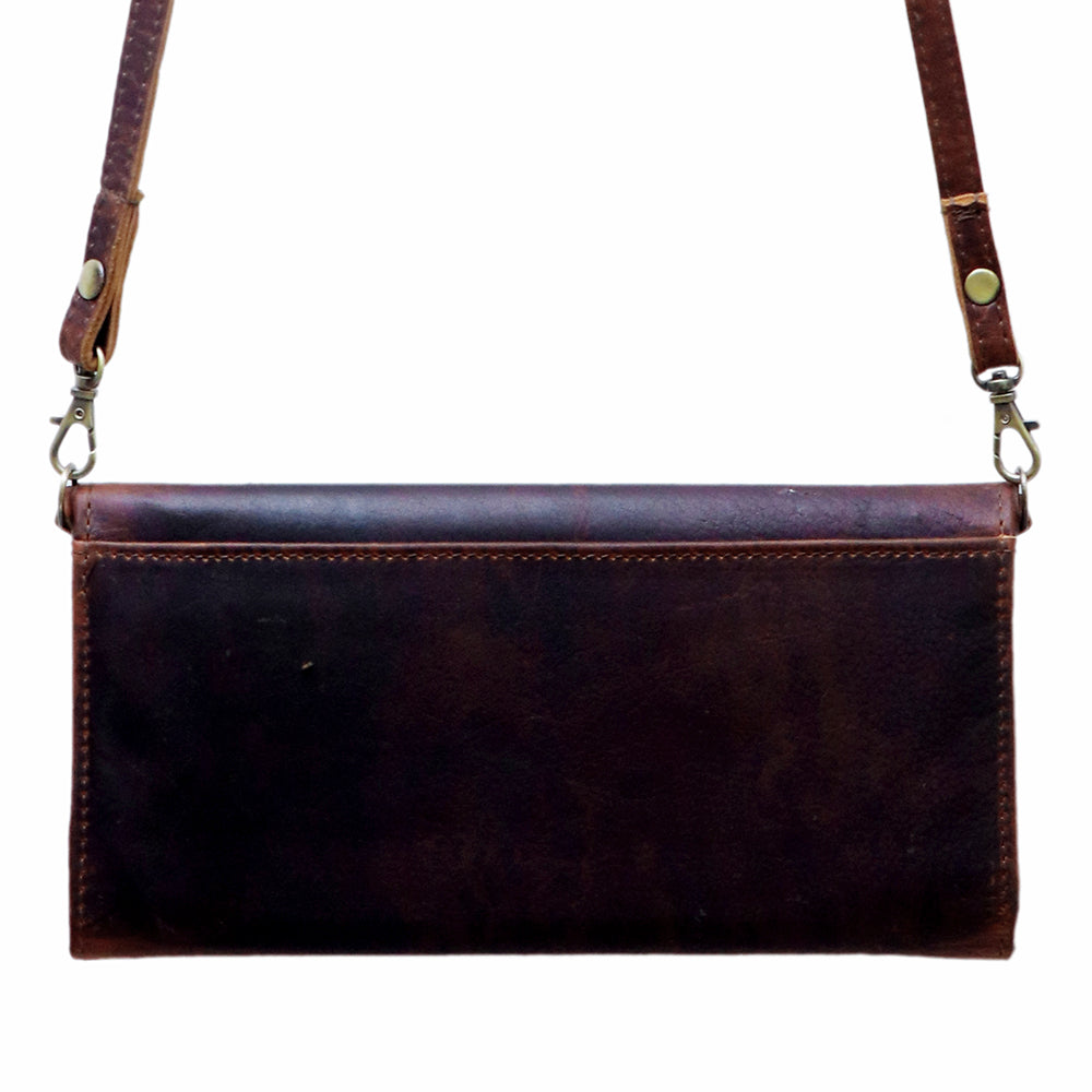 ADBGM112HP13 Hand-Painted Leather Wallet Crossbody Bag - Southwestern Desert Cactus & Sunflower Purse