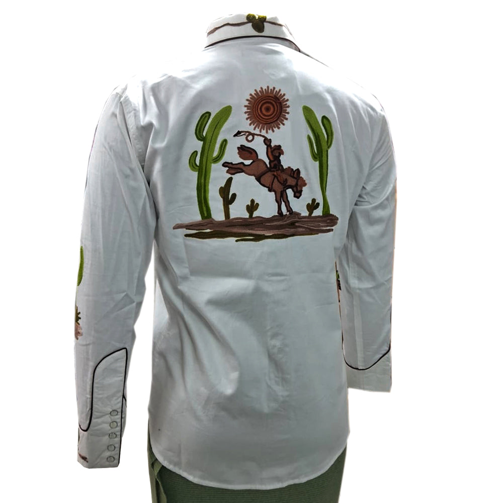 ADSH051 American Darling White Western Apparel - Embroidered Cotton Satin Horse Motif Shirt