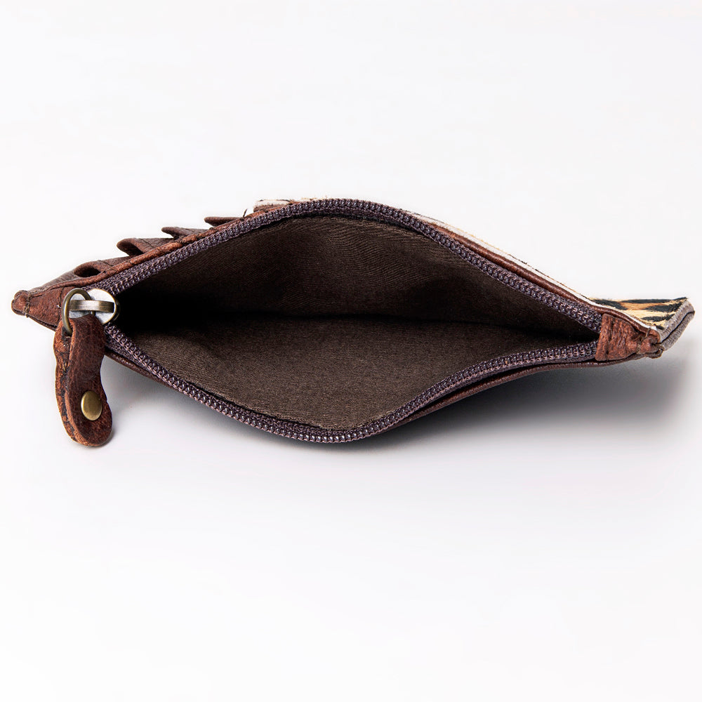 ADCCM101 Cowhide & Brown Leather Zipper Card Holder - Western Slim Wallet