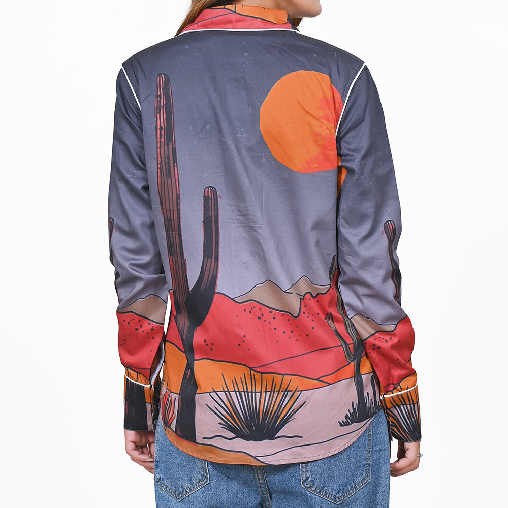 ADSH085 American Darling 100% Satin Cotton Desert Print Western Shirt