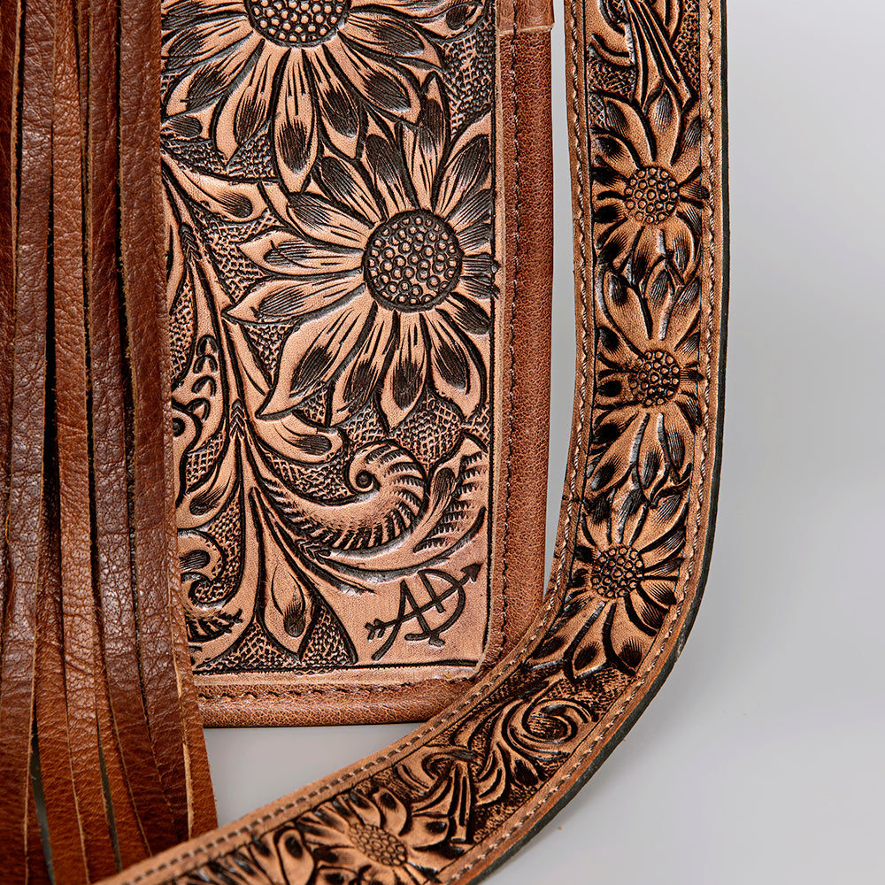 ADBG230 Hand Tooled Leather Tote Bag with Hair-On Cowhide Center & Leather Fringes