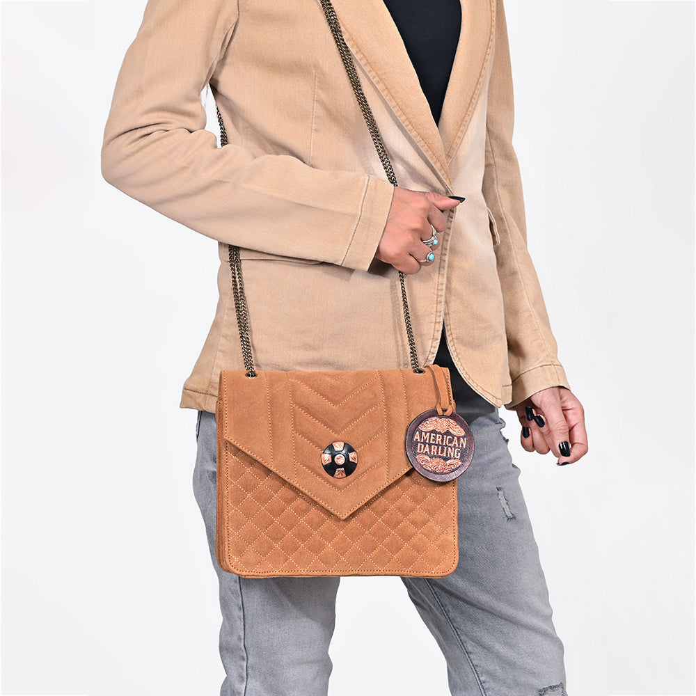 ADBG1869 American Darling Quilted Leather Envelope Crossbody Bag with Chain Strap