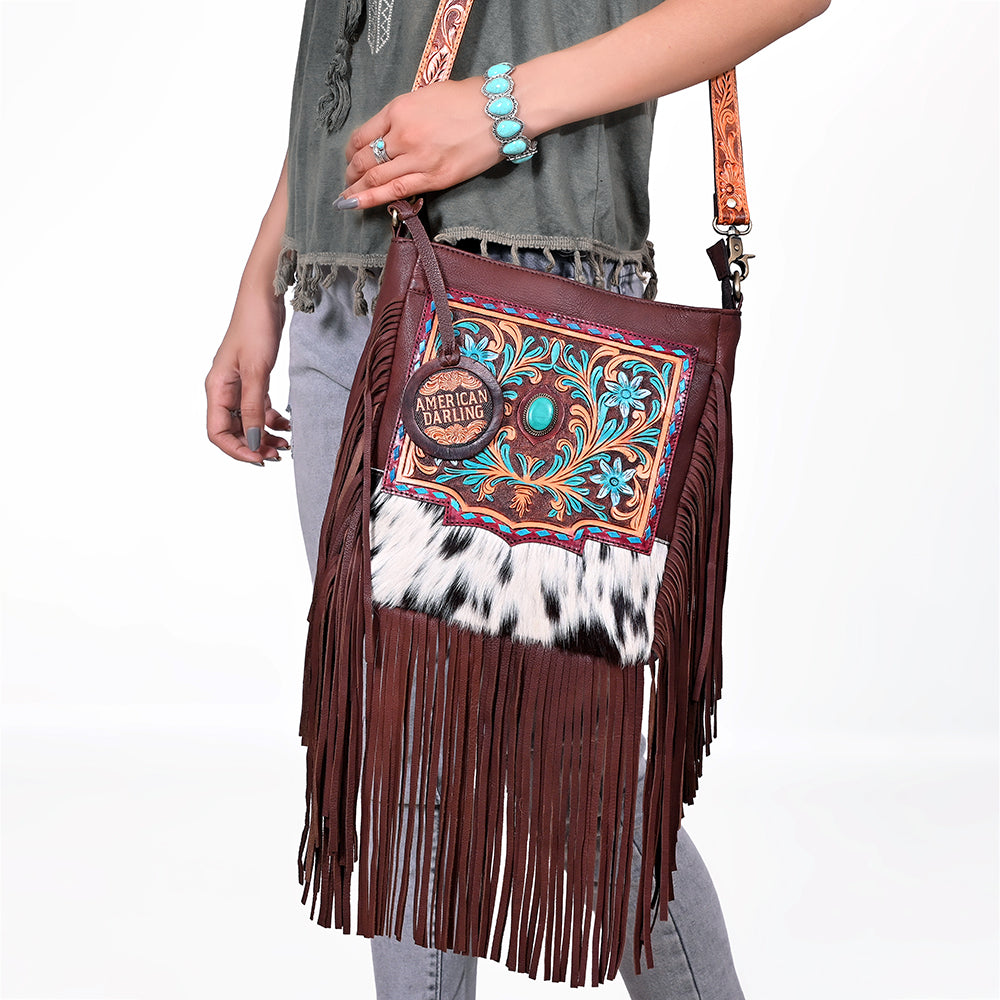 ADBG1891 Crossbody Hand Tooled Hair on Genuine Leather Women Bag