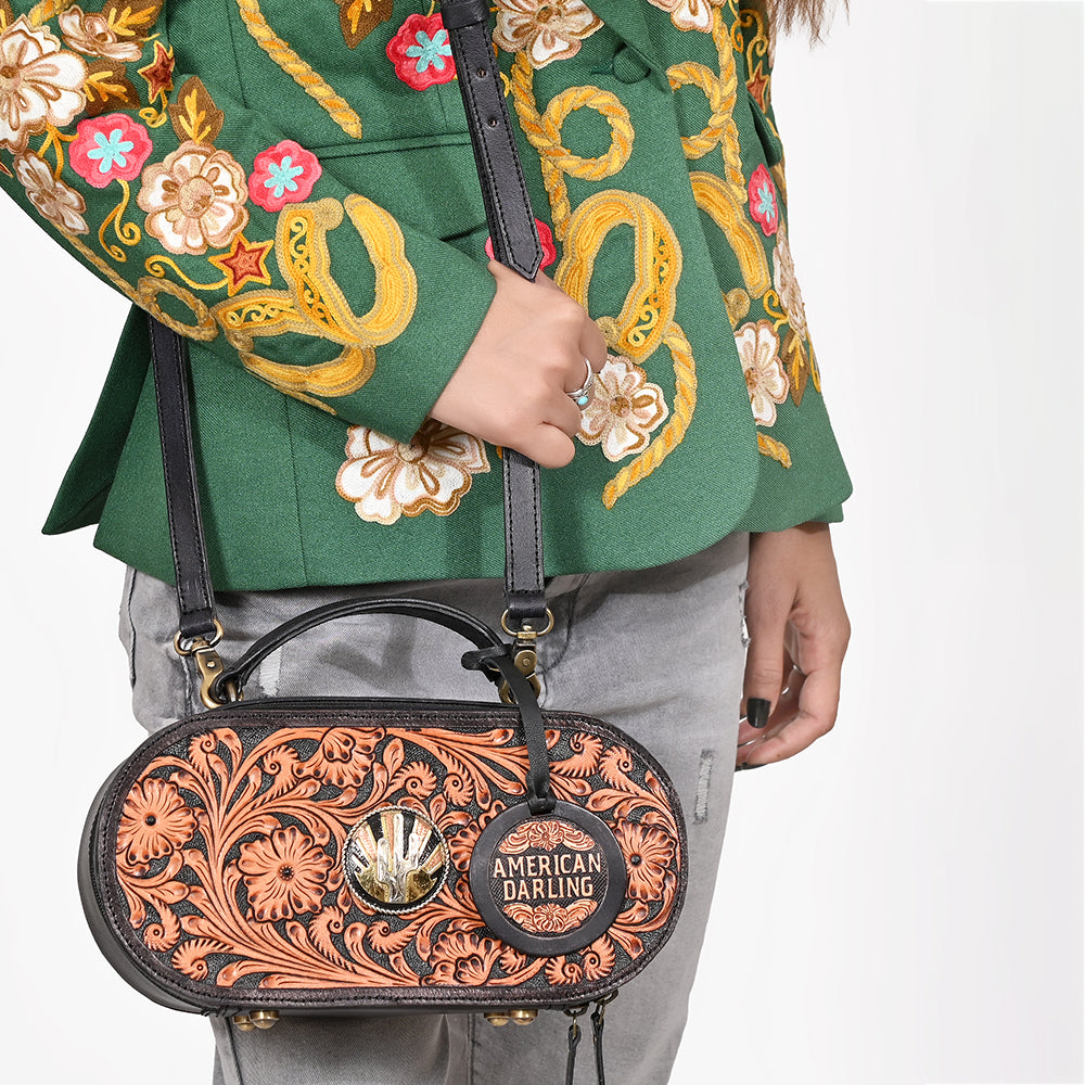 ADBGA863 American Darling Quilted Rivetted Concho Western Leather Cross body Bag