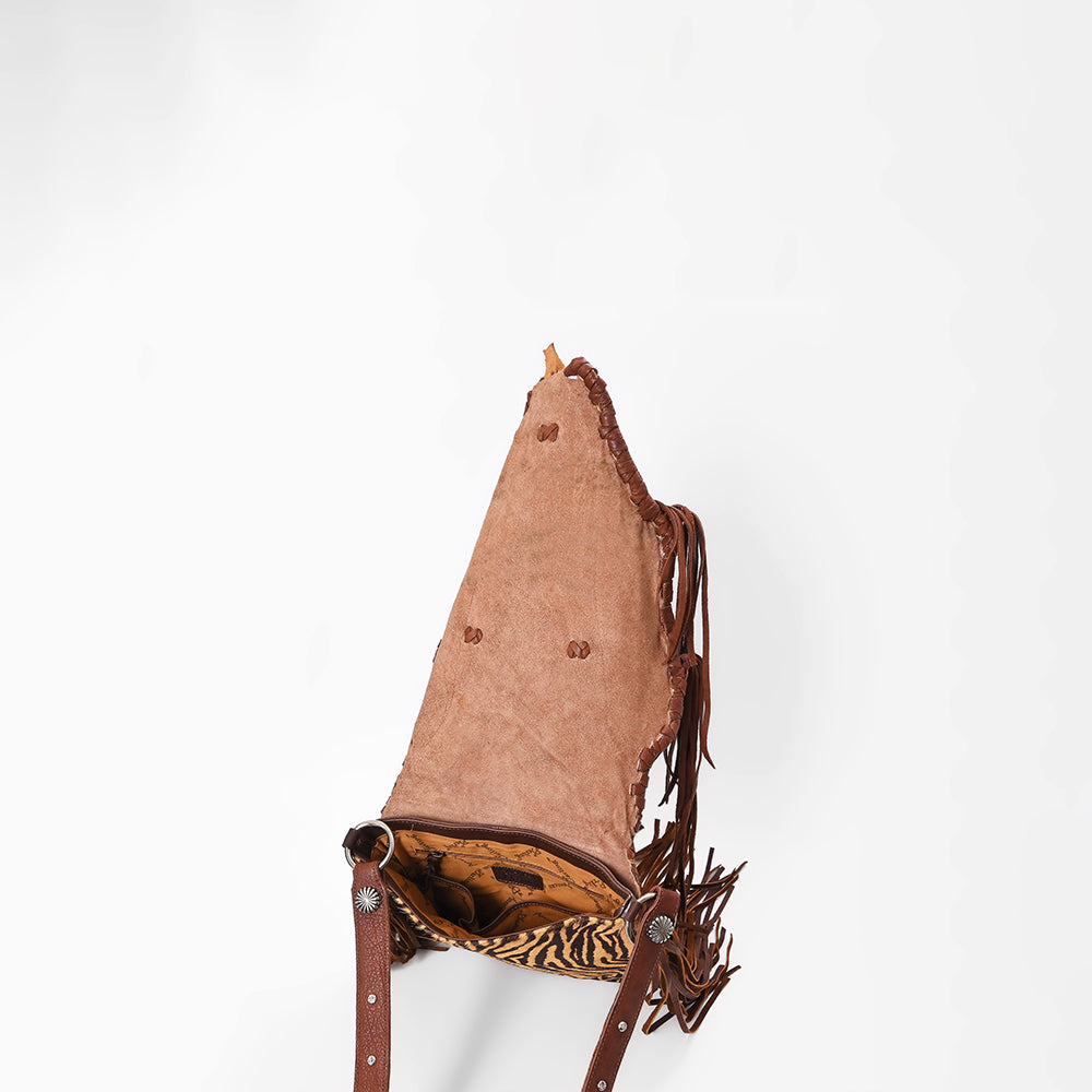 ADBGM477 Cowhide & Leather Western Fringe Messenger Bag - Western Concho Bag with Turquoise Accent