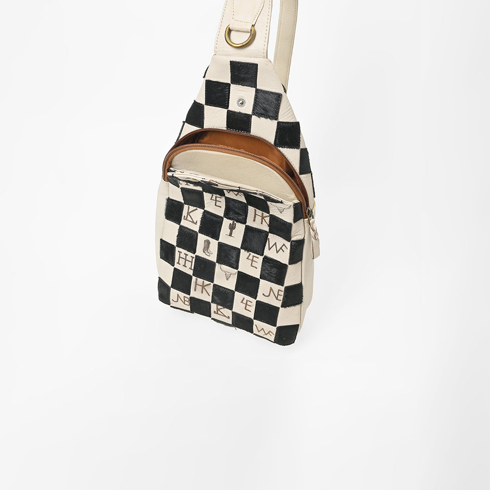 ADBGM914 American Darling Checkered Hair on Leather Sling Bag