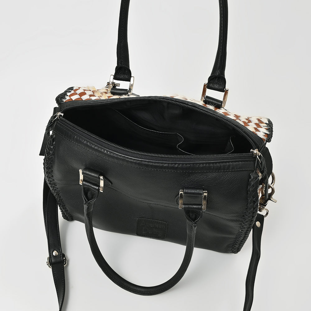 ADBGM935 American Darling Woven Hair-on and Genuine Leather Satchel Speedy Handbag