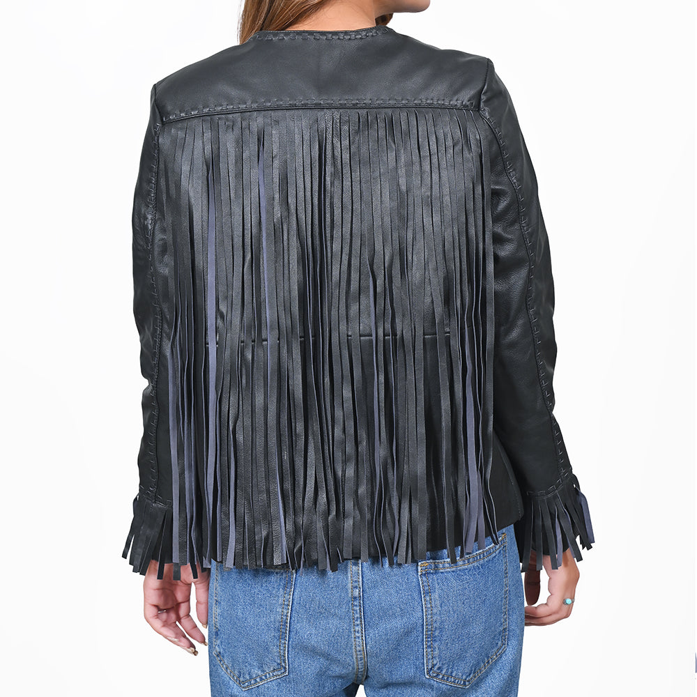 ADJKT068 Genuine Leather Women Shirt Jacket Dress