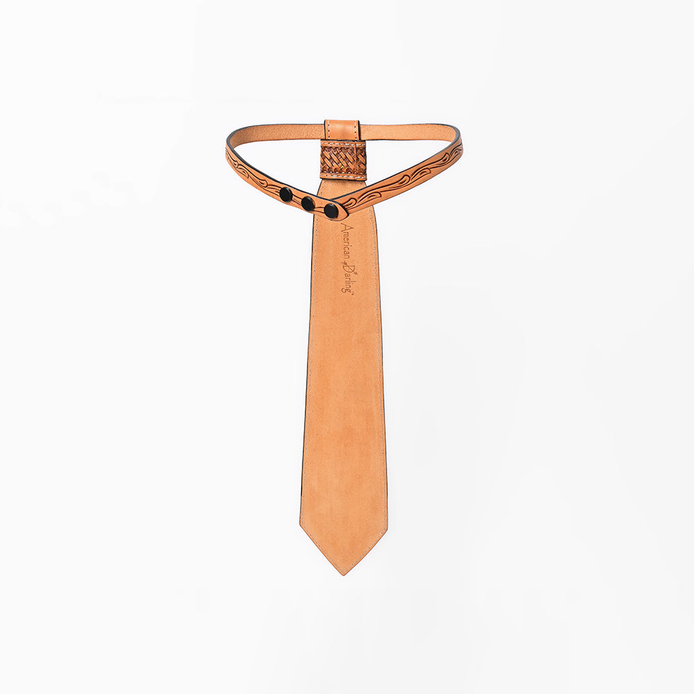 ADTI104 American Darling Hand Tooled Leather Tie - Floral Carved Vegetable-Tanned Western Neckwear