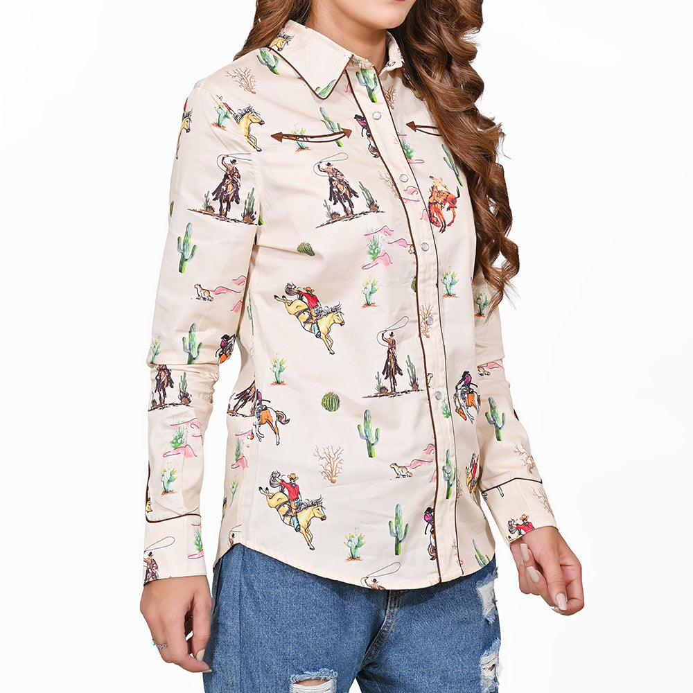 ADSH093 American Darling 100% Satin Cotton Western Rodeo Print Button Down Shirt