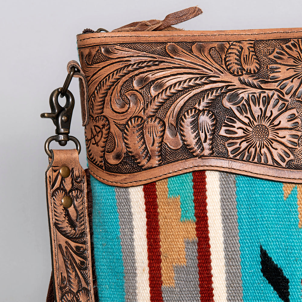ADBG208 American Darling Western Signature Crossbody Bag with Hand Tooled Floral Leather and Fringes