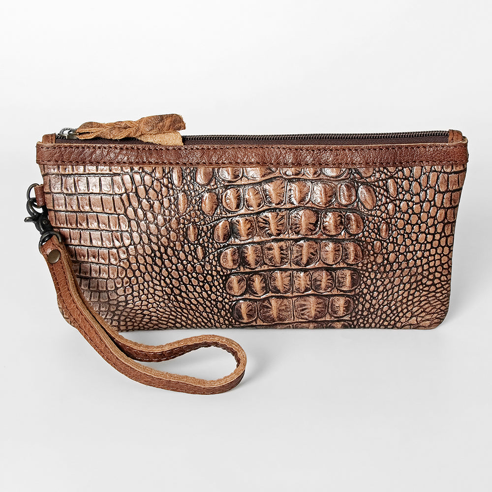 ADBG765 American Darling Western Leather Wristlet Bag - Crocodile Embossed Handcrafted Clutch
