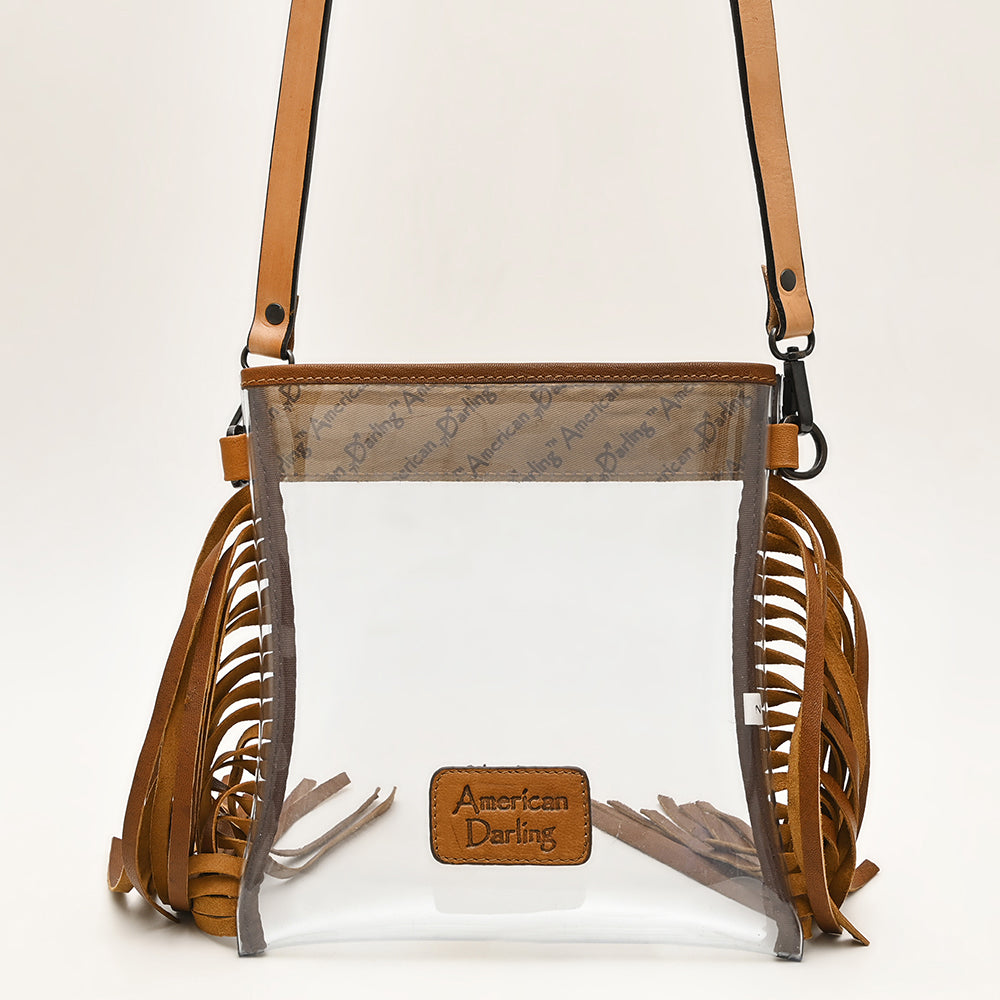 LC-ADBGZ148 Clear Fringe Stadium Clear Bag with Hand-Tooled Leather Trim - Western Game Day Bag