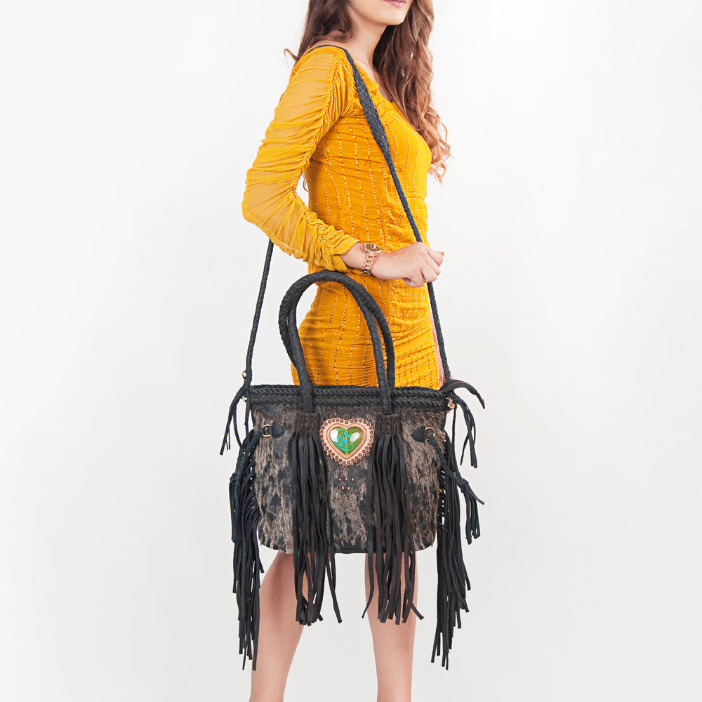 ADBGD151 American Darling Western Leather Tote Bag - Hair-On Cowhide & Fringed Purse