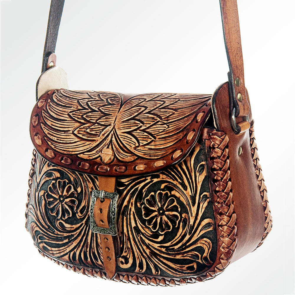 ADBGH107 American Darling Hand Tooled Leather Messenger Bag with Braided Accents