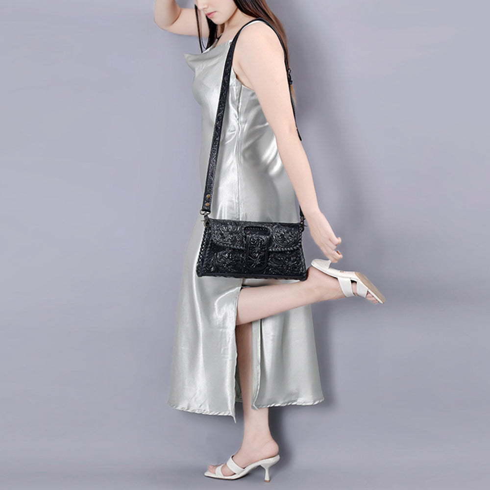 ADBG1134 American Darling Hand Tooled Floral Leather Wallet Bag Clutch & Crossbody Handbag