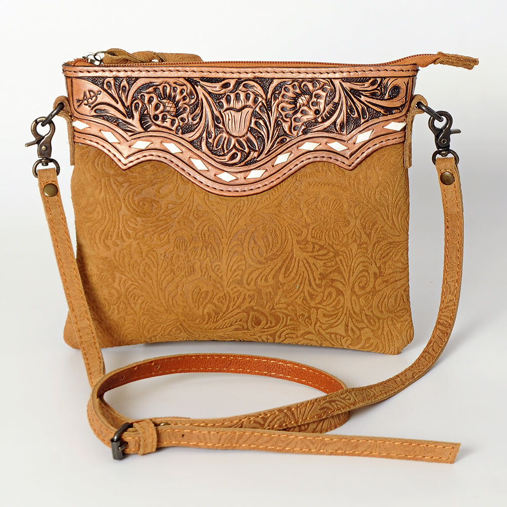 ADBG109 American Darling Hand-Tooled and Floral Embossed Leather Western Crossbody Bag