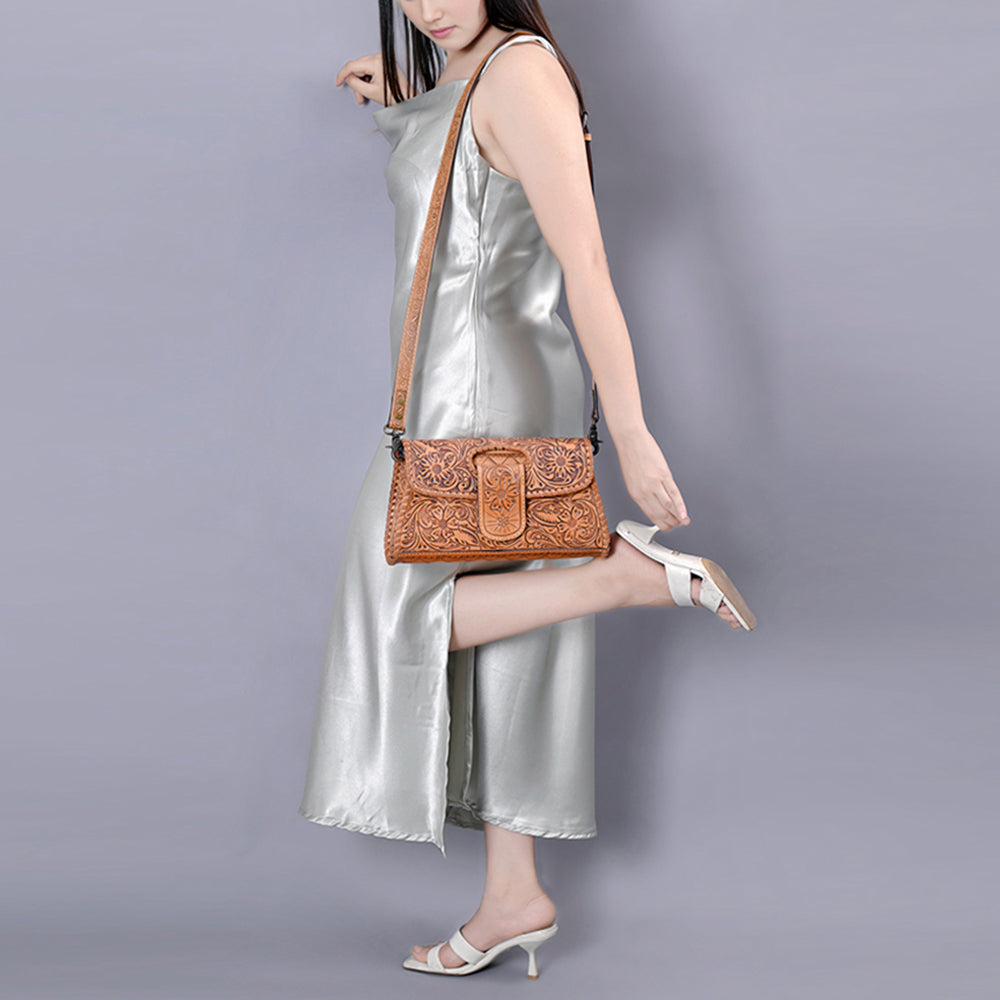 ADBG1134 American Darling Hand Tooled Floral Leather Wallet Bag Clutch & Crossbody Handbag