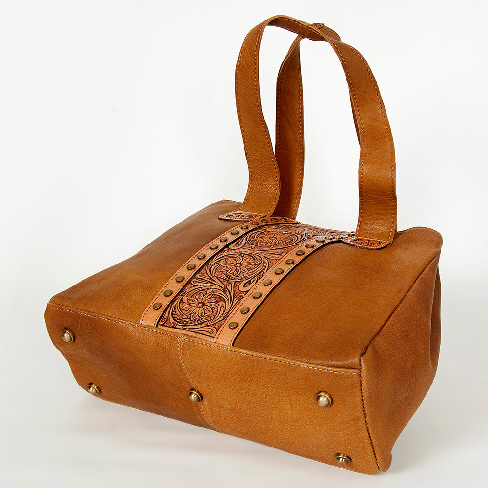 ADBGA196 American Darling Handcrafted Tooled Floral Genuine Leather Tote Bag