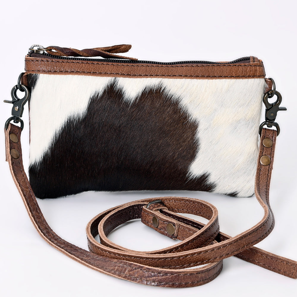 LC-ADBGS142 Hair-On Leather Crossbody Pouch with Zip Closure and Adjustable Strap