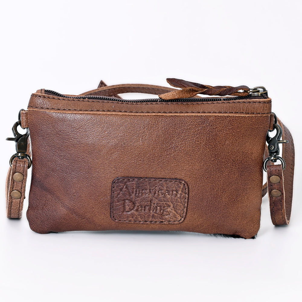 LC-ADBGS142 Hair-On Leather Crossbody Pouch with Zip Closure and Adjustable Strap