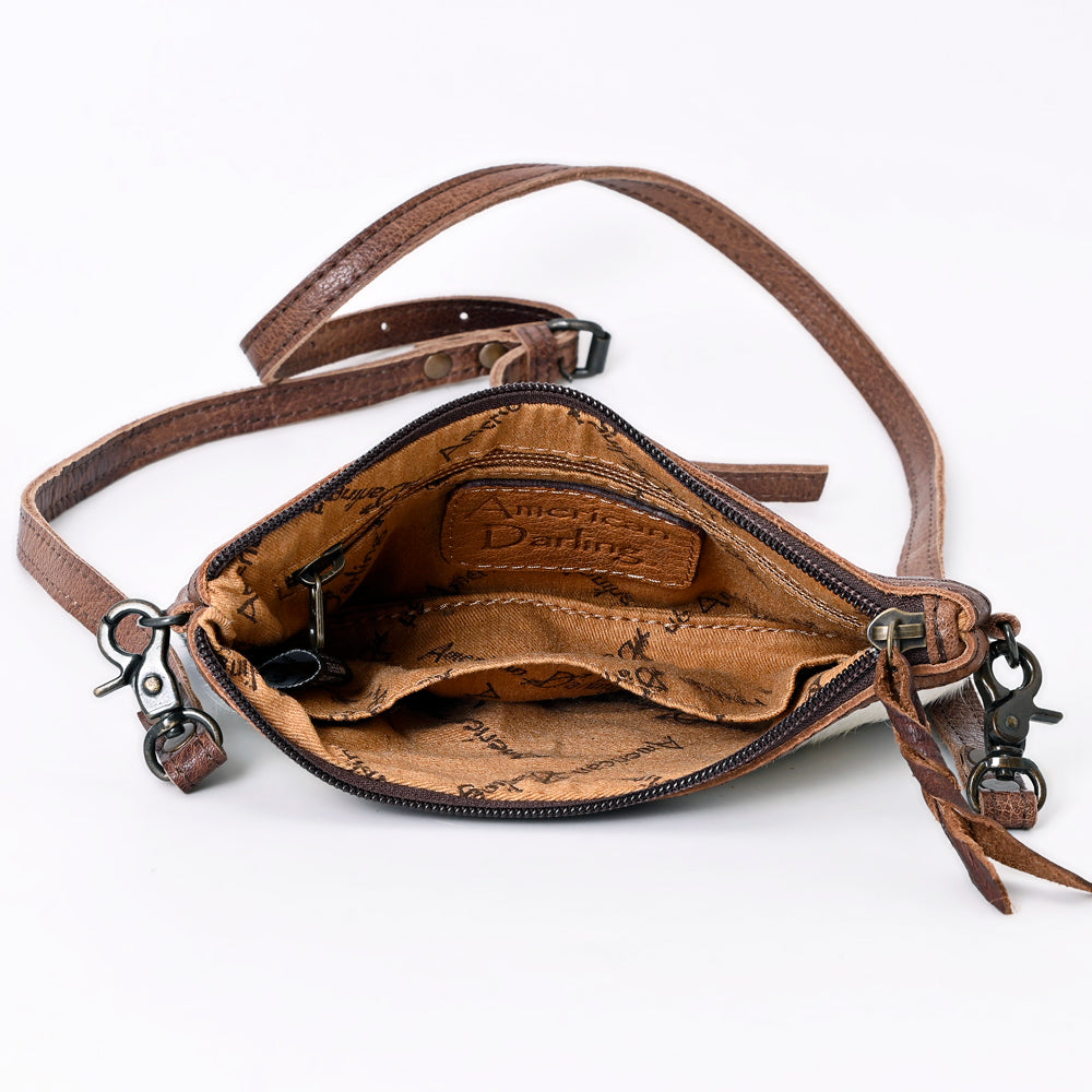 LC-ADBGS142 Hair-On Leather Crossbody Pouch with Zip Closure and Adjustable Strap