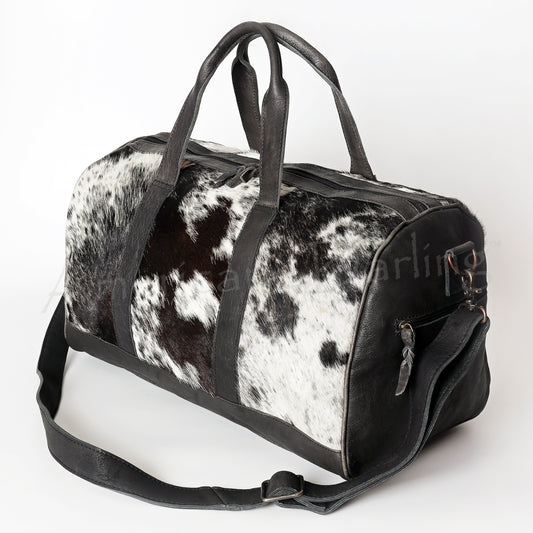 LC-ADBGS174BKW Black & White Cowhide Leather Duffle Bag - Western Travel Weekender