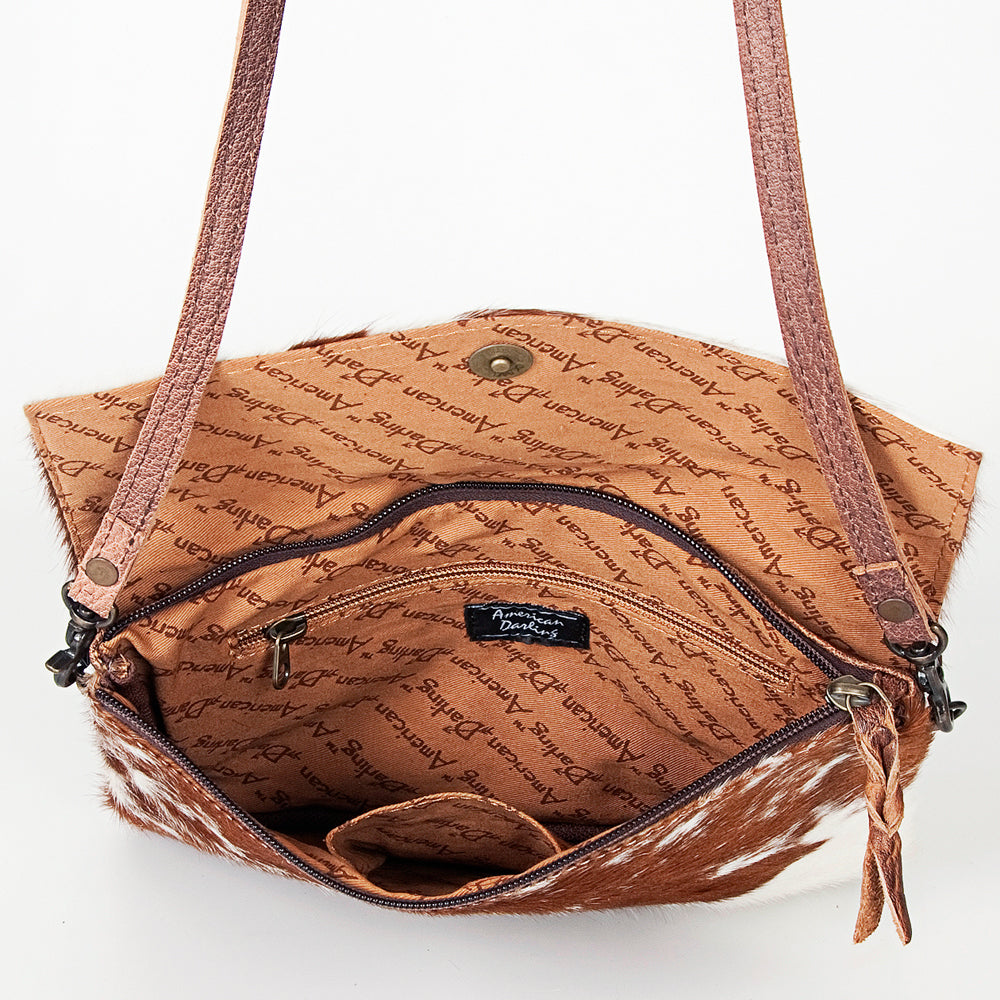 ADBGS178  Genuine Hair-on Hide Leather Envelope Bag with Fringe Tassels and Adjustable Strap