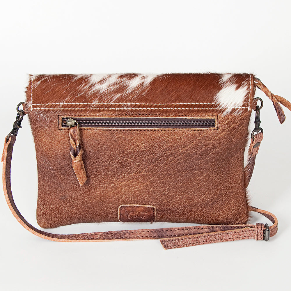ADBGS178  Genuine Hair-on Hide Leather Envelope Bag with Fringe Tassels and Adjustable Strap