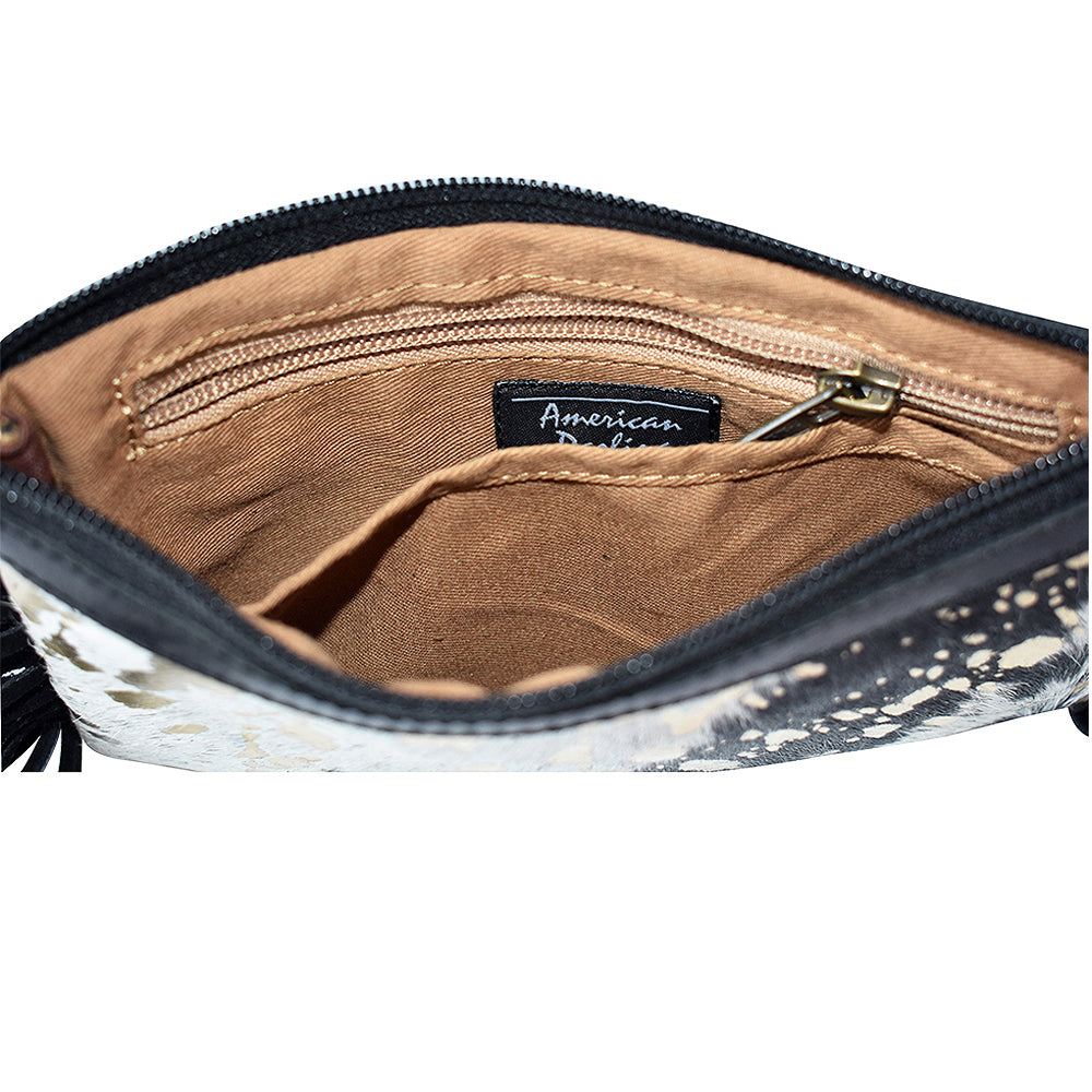 LC-ADBGS142 Hair-On Cowhide Crossbody - Western Fringe Leather Purse