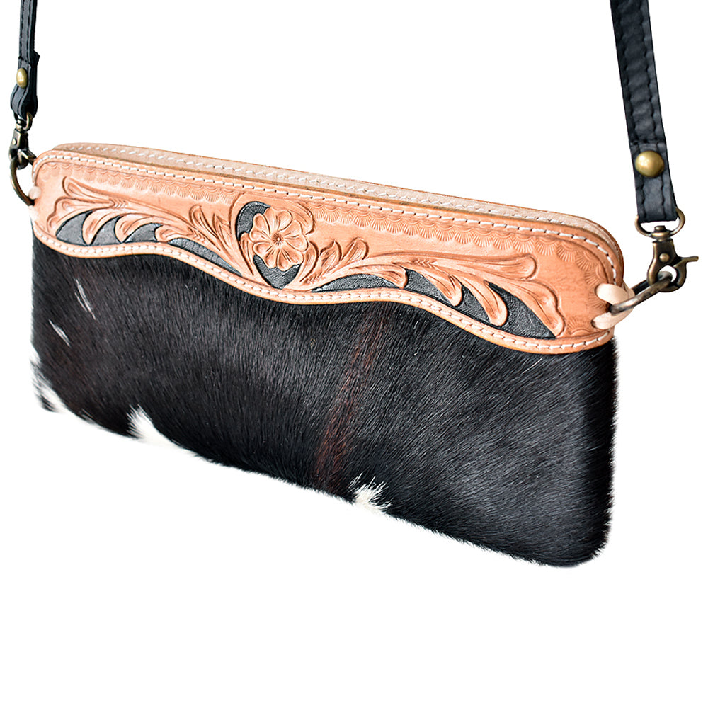 LC-ADBGS199 Cowhide Leather Crossbody with Tooled Floral Panel - Western Clutch