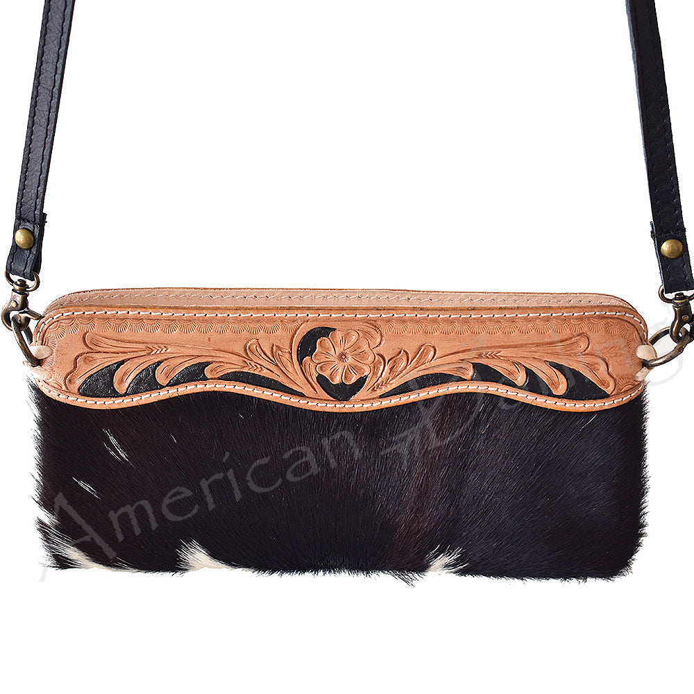 LC-ADBGS199 Cowhide Leather Crossbody with Tooled Floral Panel - Western Clutch