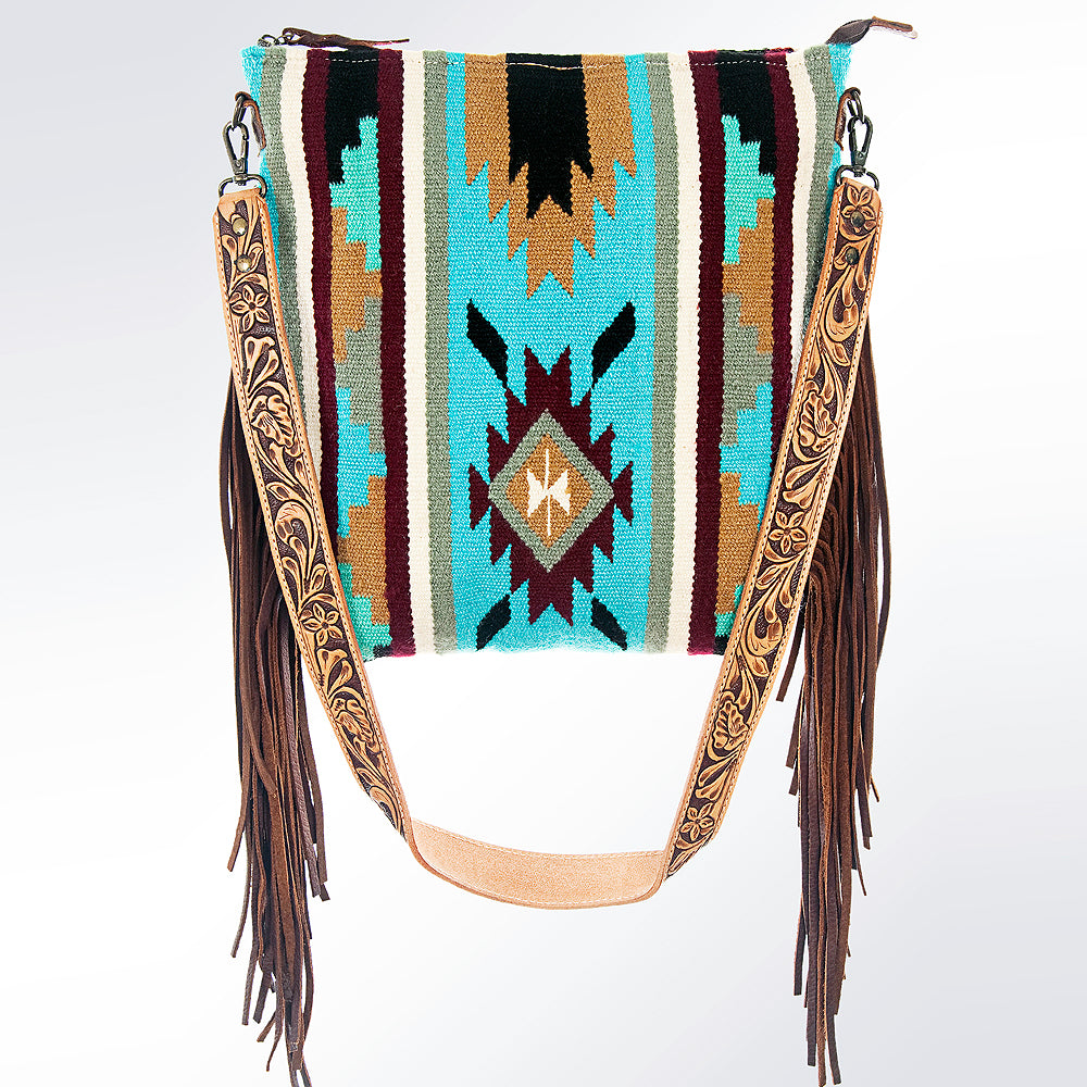 ADBG208 American Darling Western Signature Crossbody Bag with Hand-Tooled Strap and Saddle Blanket