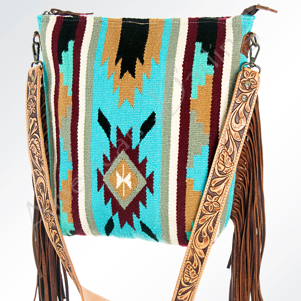 ADBG208 American Darling Western Signature Crossbody Bag with Hand-Tooled Strap and Saddle Blanket