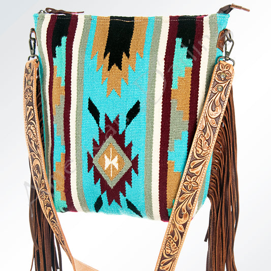 ADBG208 American Darling Western Signature Crossbody Bag with Hand-Tooled Strap and Saddle Blanket