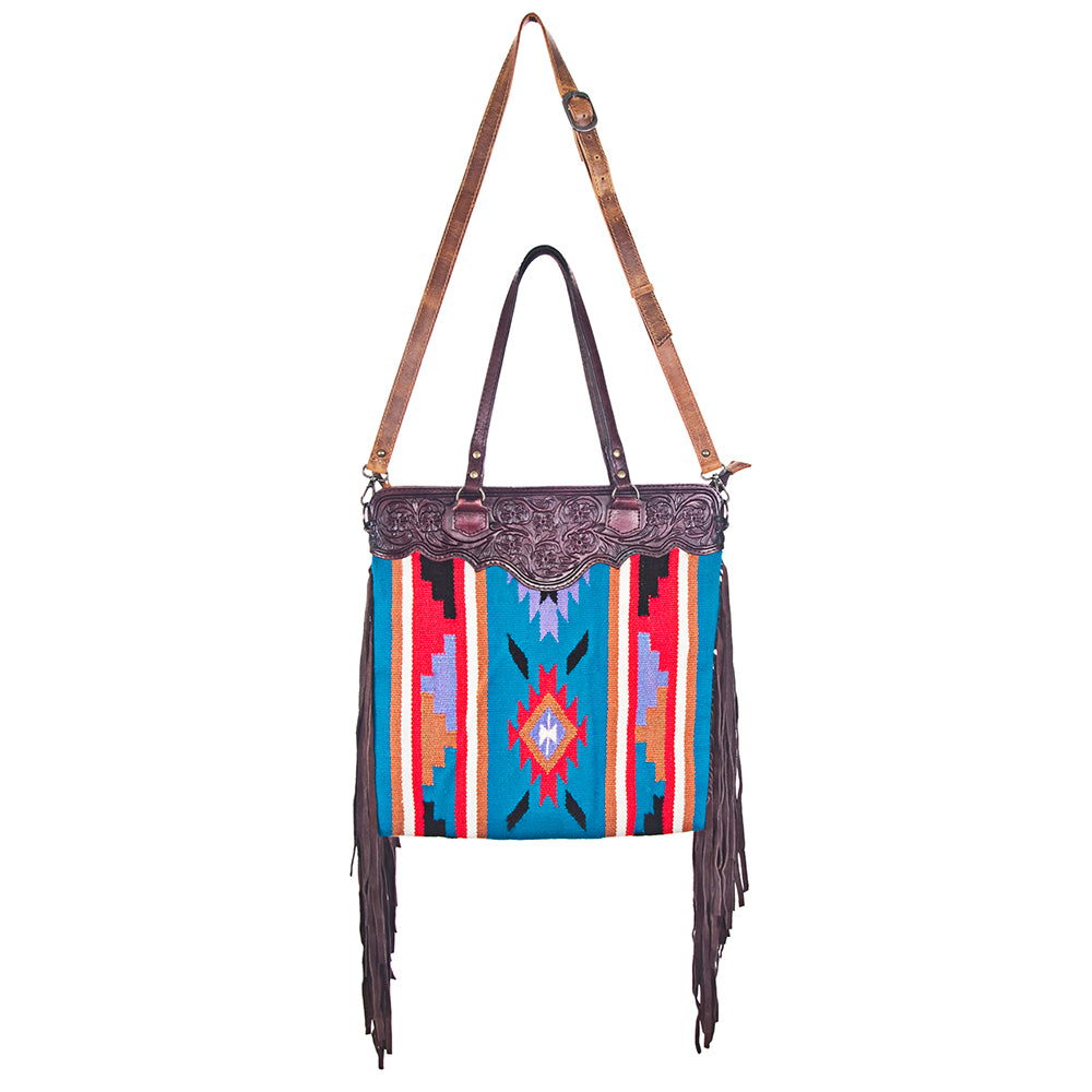 ADBG219 American Darling Large Cross body Bag - Hand Tooled Leather & Woven Saddle Blanket