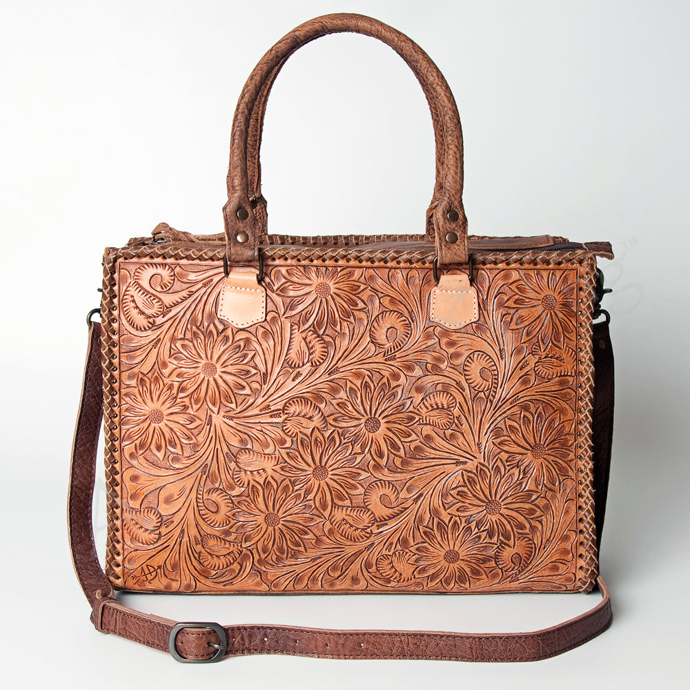ADBG235 Hand Tooled Floral Leather Tote Bag with Adjustable Shoulder Strap