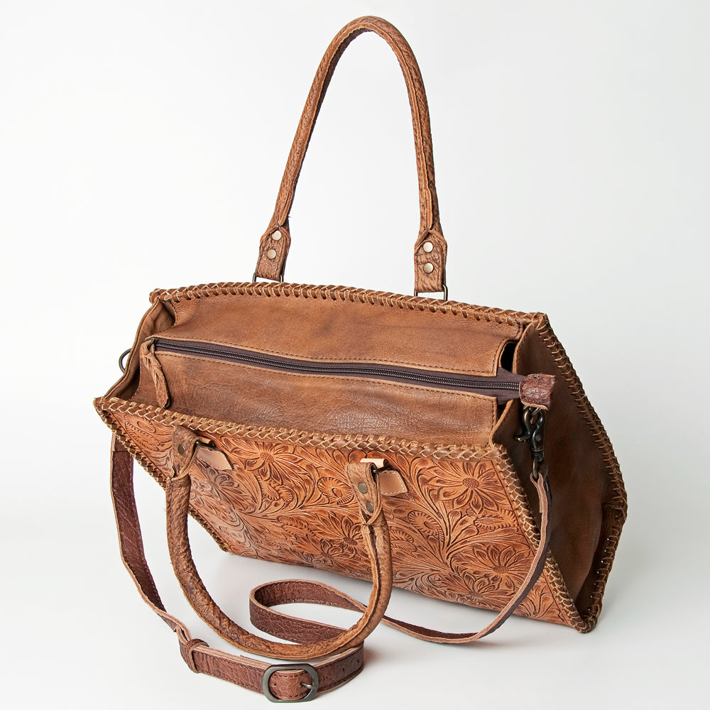 ADBG235 Hand Tooled Floral Leather Tote Bag with Adjustable Shoulder Strap