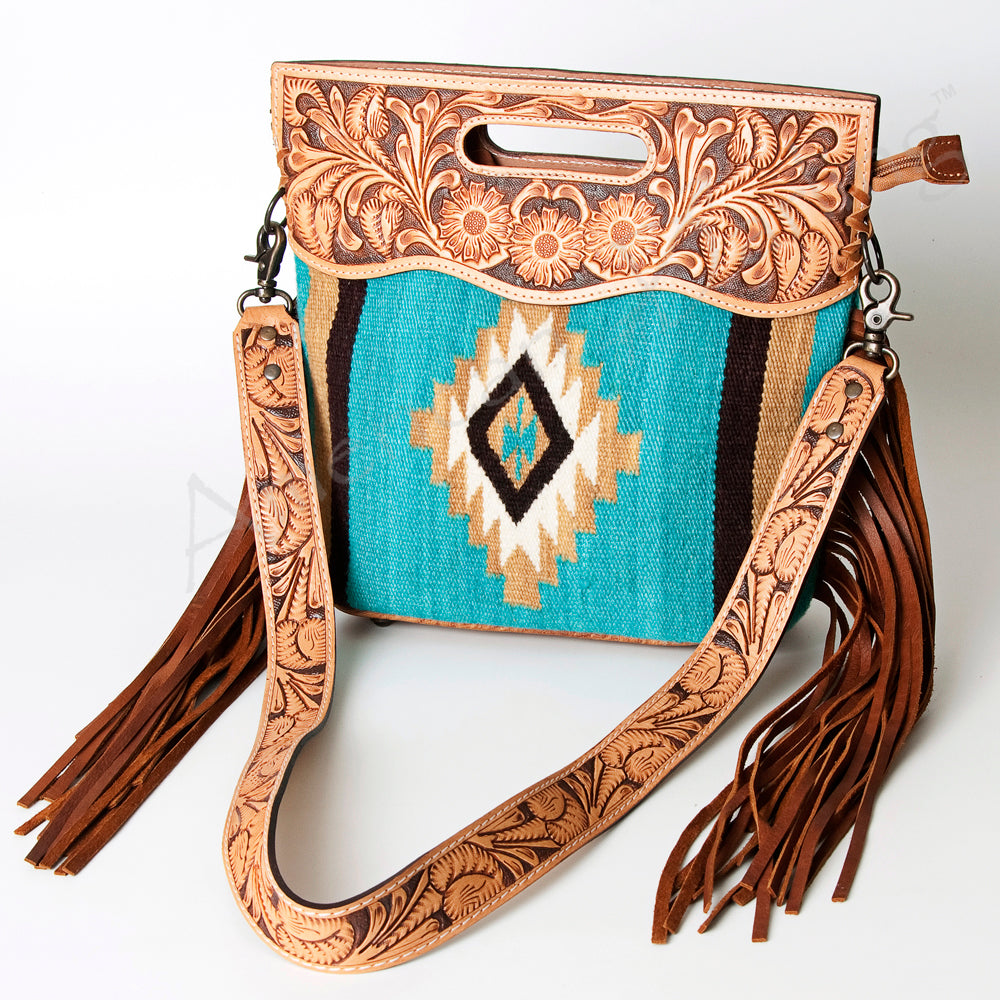 ADBG248 American Darling Signature Cross body Bag - Hand Tooled Leather & Woven Saddle Blanket Purse