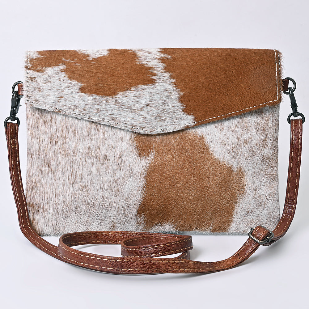 ADBGS178  Genuine Hair-on Hide Leather Envelope Bag with Fringe Tassels and Adjustable Strap