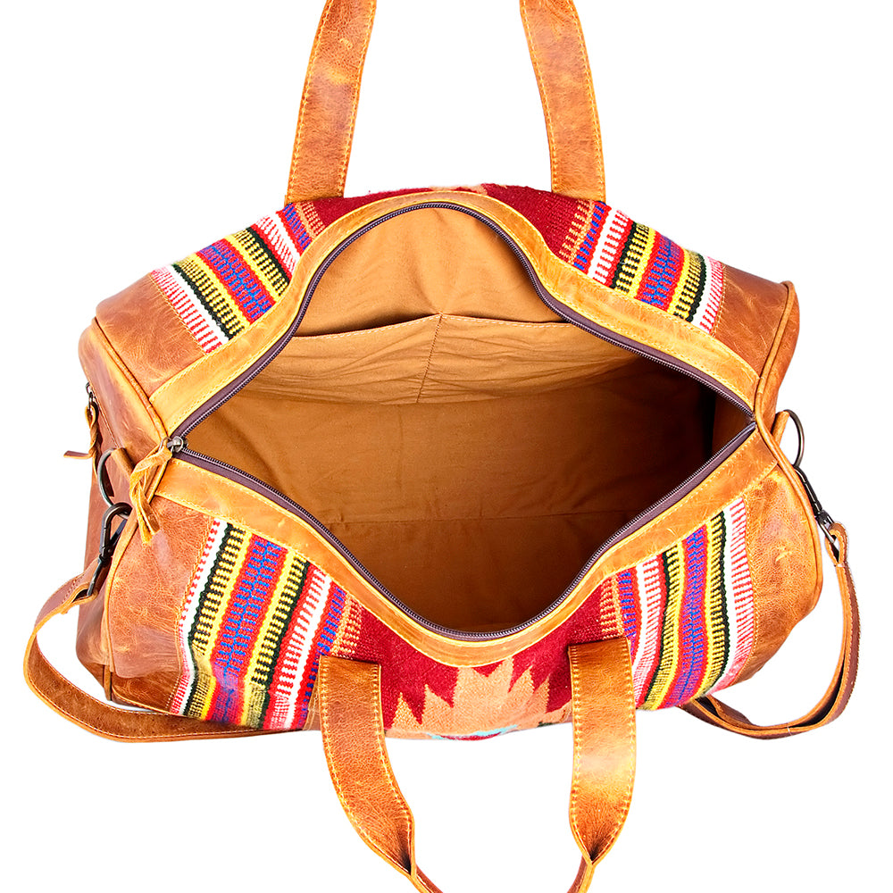 ADBG254 Southwestern Wool and Leather Duffel Bag with Colorful Woven Panels