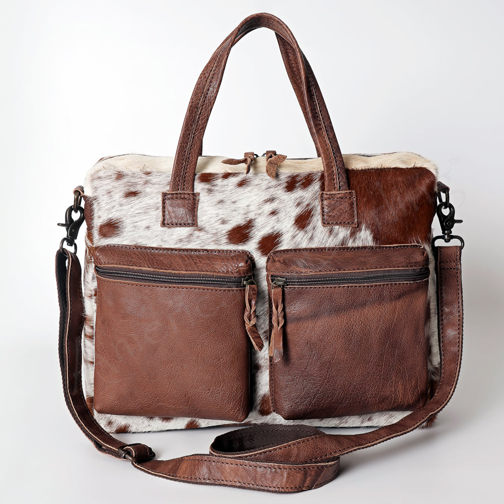 ADBG264 Hair-On Cowhide Tote Bag with Dual Front Pockets - Handmade Genuine Leather Western Bag