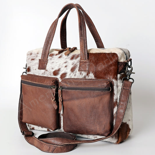 ADBG264 Hair-On Cowhide Tote Bag with Dual Front Pockets - Handmade Genuine Leather Western Bag