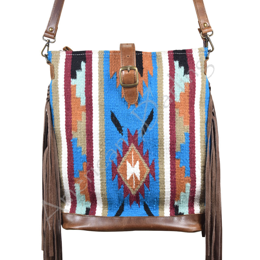 ADBG278 American Darling Large Cross body Bag - Handcrafted Western Leather & Saddle Blanket Purse
