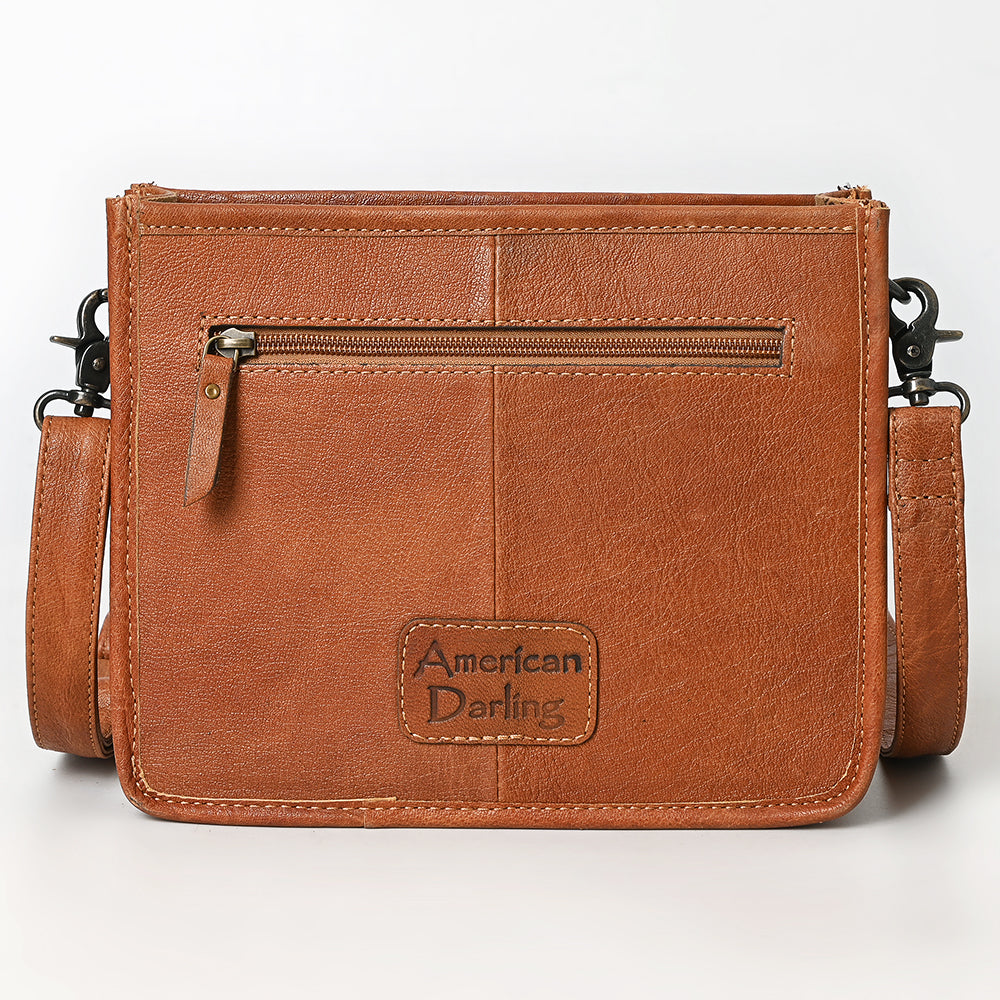 ADBG280 Hand-Tooled Leather Crossbody Bag with Fringe Strap Floral Diamond Design | American Darling