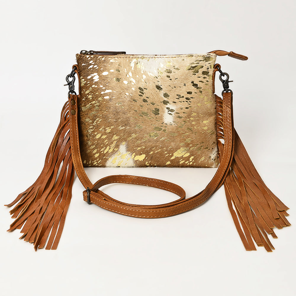 ADBG109 American Darling Hair-On Cowhide Leather Western Small Crossbody Bag with Fringes